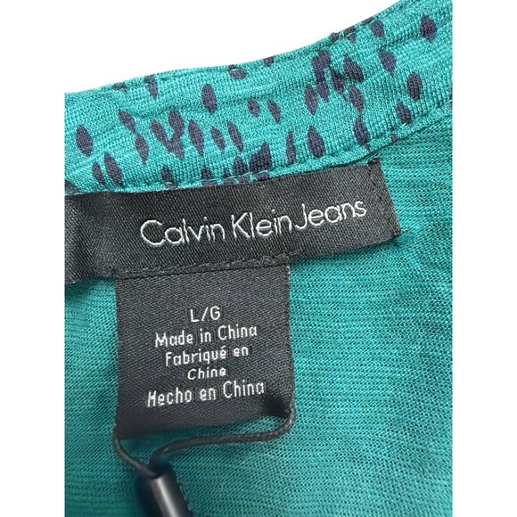 Calvin Klein Jeans Womens Teal Cotton Blend Patterned Tunic Top Sz L - Picture 6 of 14